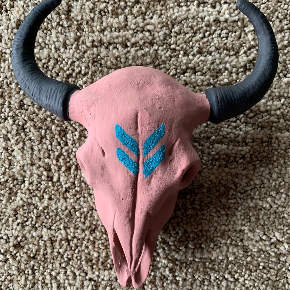 Ceramic hand painted buffalo skull